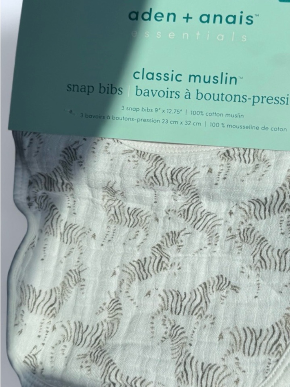 aden + anais White Muslin Snap Bibs with Brown Zebra Print